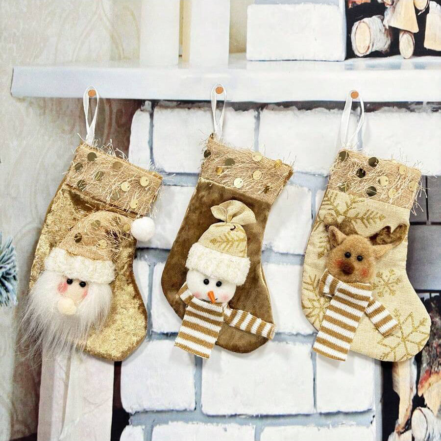 Christmas Stocking Hanging - 크리스마스 장식 양말 3개, 벽난로 장식품