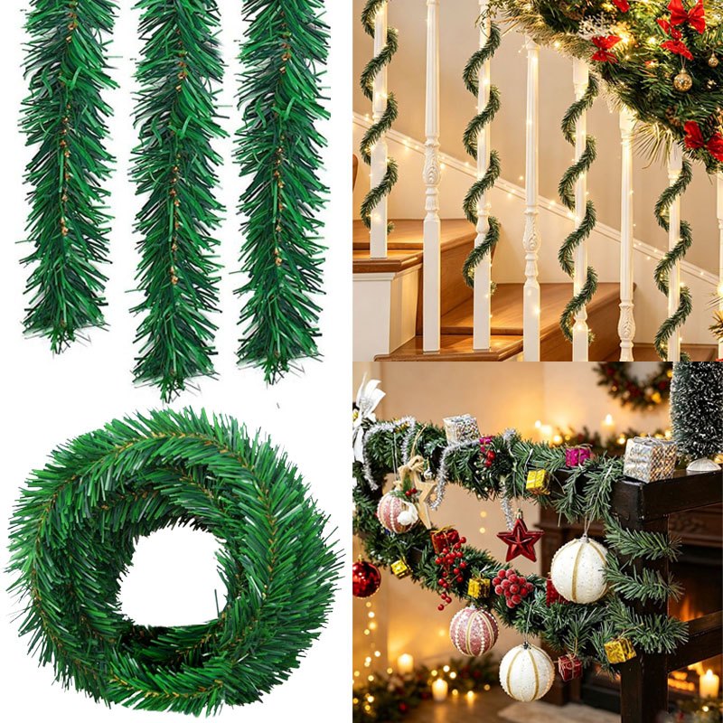 Tinsel Garland Decoration - 초록색 소나무 장식, 크리스마스 화환, 인조