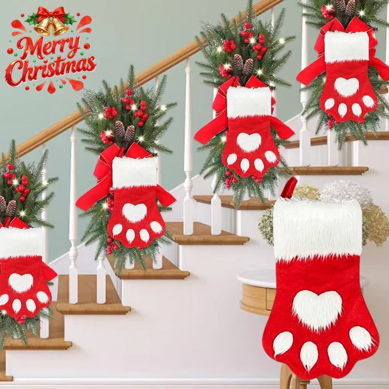 겨울용 부드러운 소재의 강아지 발 모양 크리스마스 장식 - Christmas Stocking Hanging 리뷰 및 가격