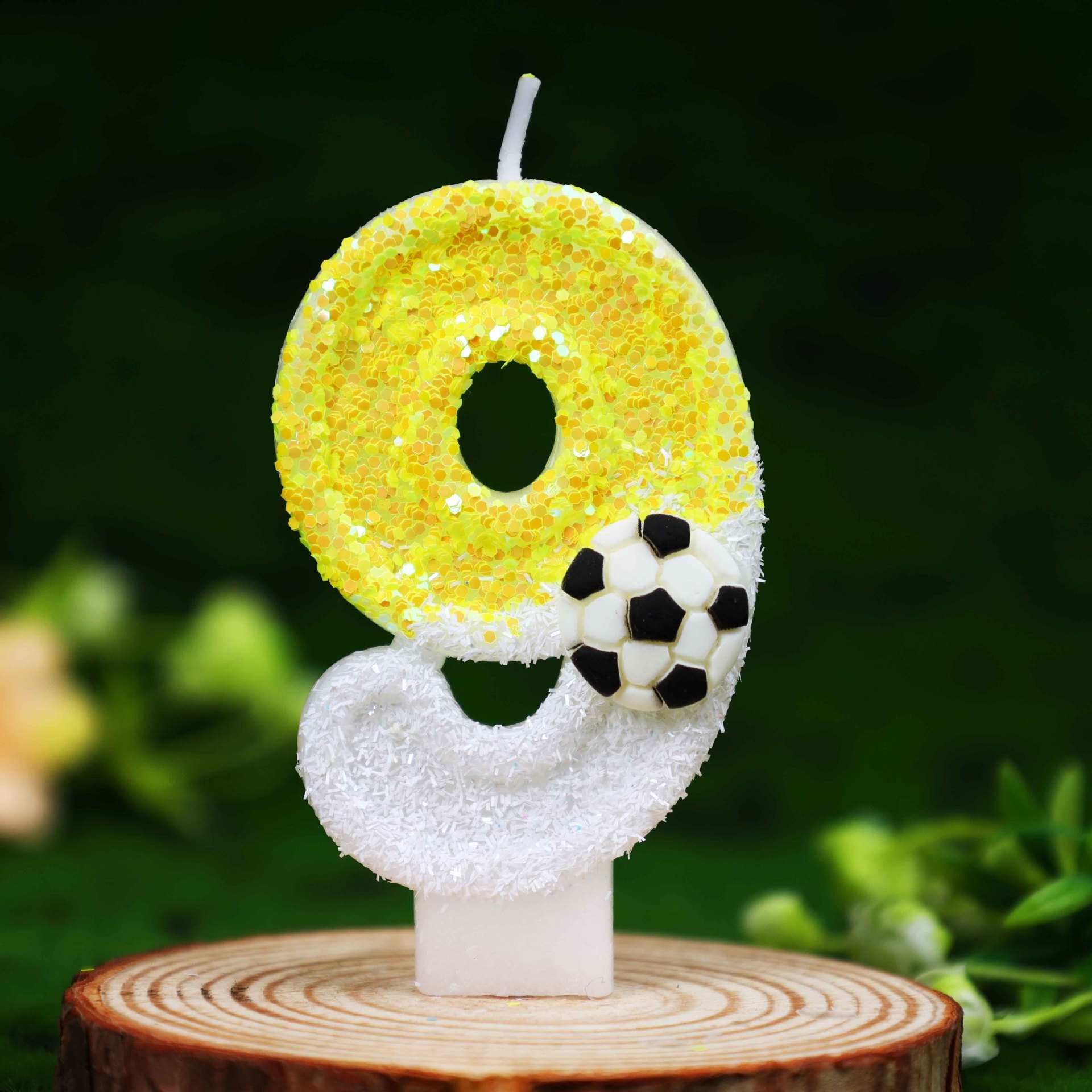 노란색 흰색 스팽글 스포츠 축구 디지털 생일 양초 -  - Holiday Candle Set 리뷰 및 가격