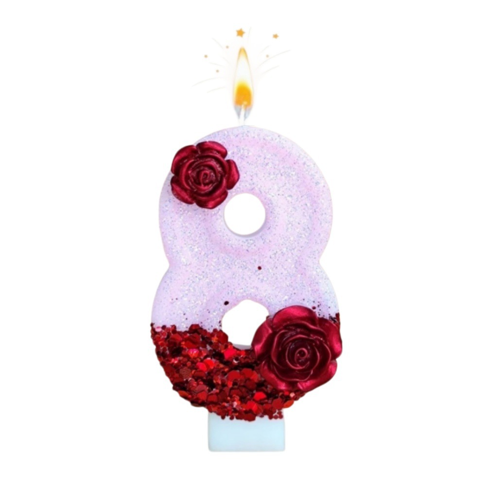 핑크 글리터 레드 로즈 플라워 생일 캔들 0 1 2 3 - Holiday Candle Set 리뷰 및 가격